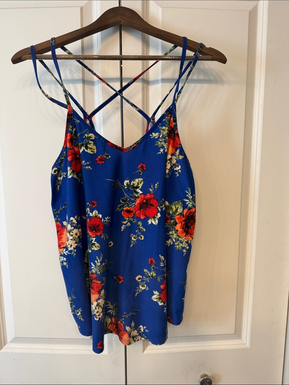 Papermoon Royal Blue Floral Crisscross Strappy Cami